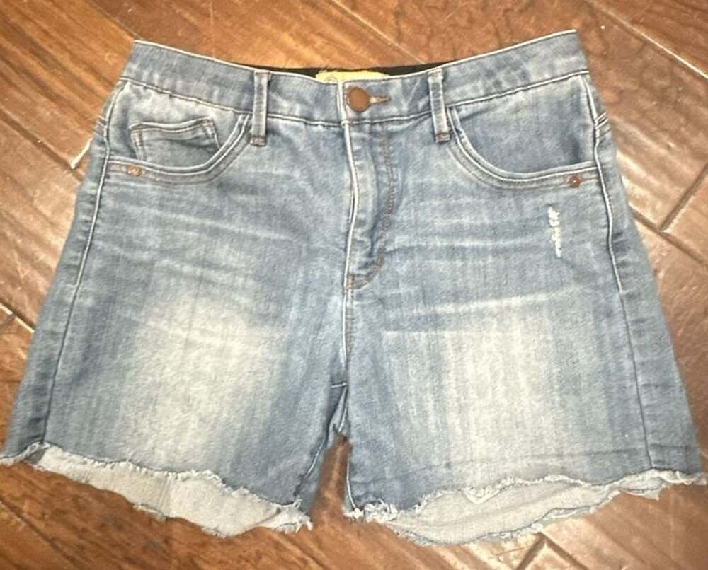 Democracy Denim Shorts Size 8 Blue Distressed Raw Hem
